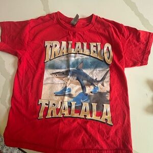 Gildan Red Kids' Shark Graphic Tee with Blue Accents